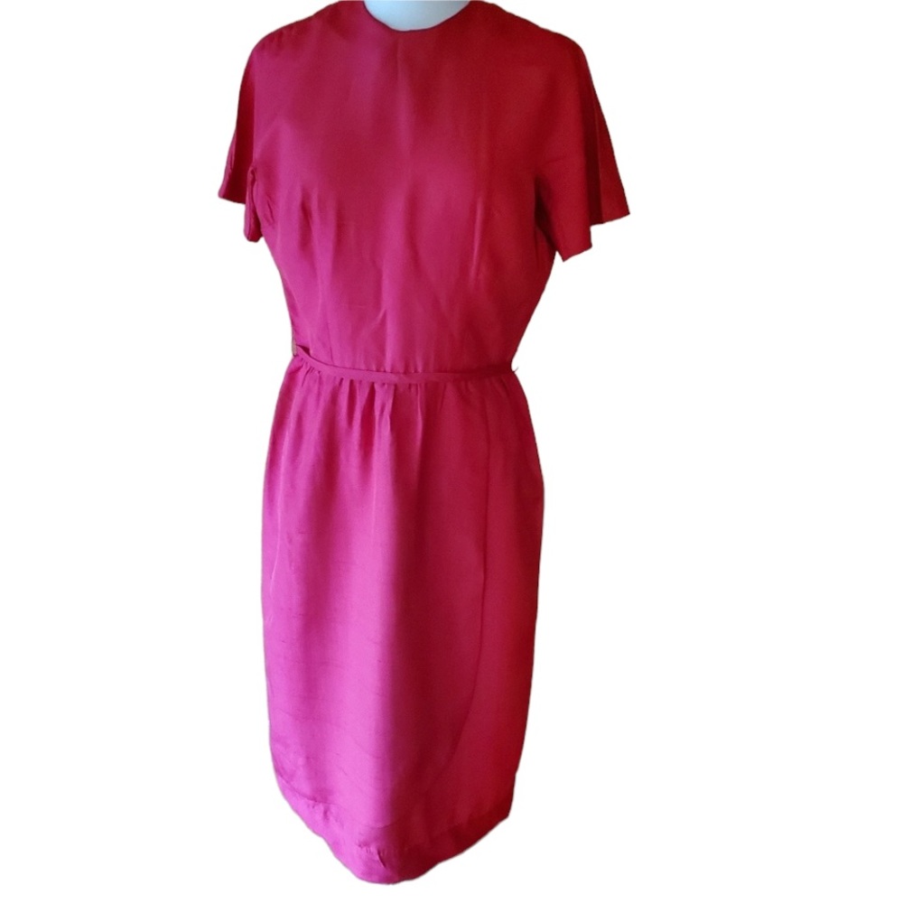 1950s Unlabeled Red Silk? Wiggle‎ Dress